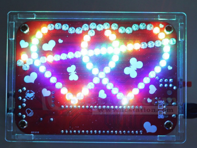 DIY Music Colorful RGB LED Flashing Light with Acrylic Case, Double Heart-shaped LED Light Electronic Kits for Valentine's Birthday Gift